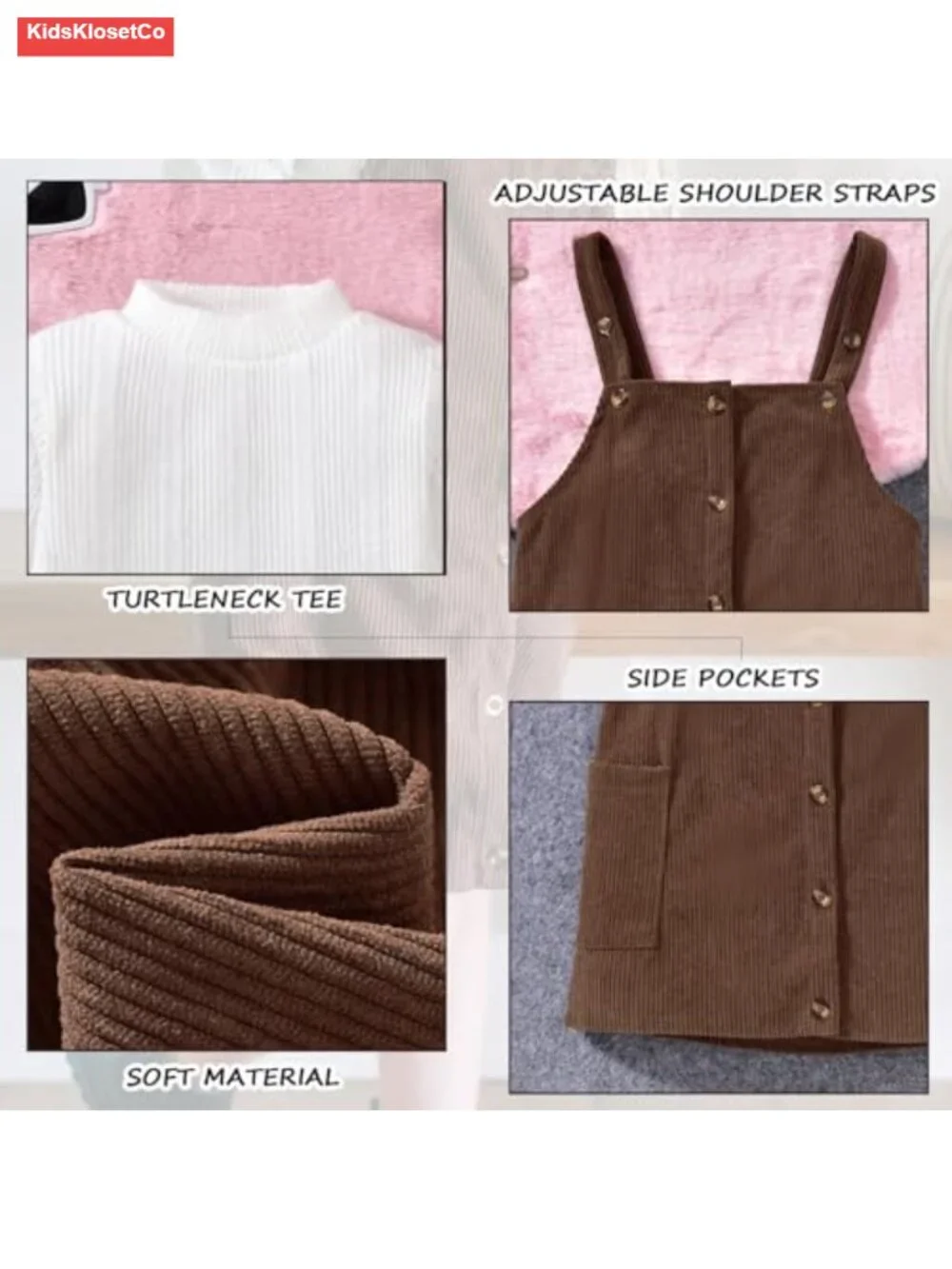 Toddler Corduroy Button Down Overall Dress Set 2-7Y